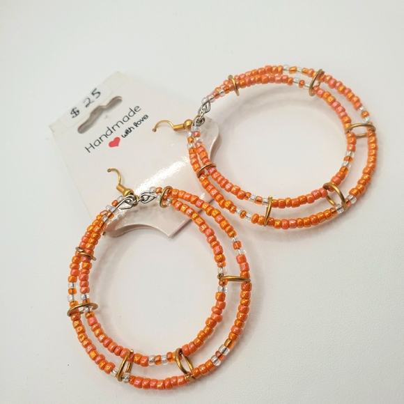 Handmade Double Hoop Orange Earrings - Picture 3 of 3